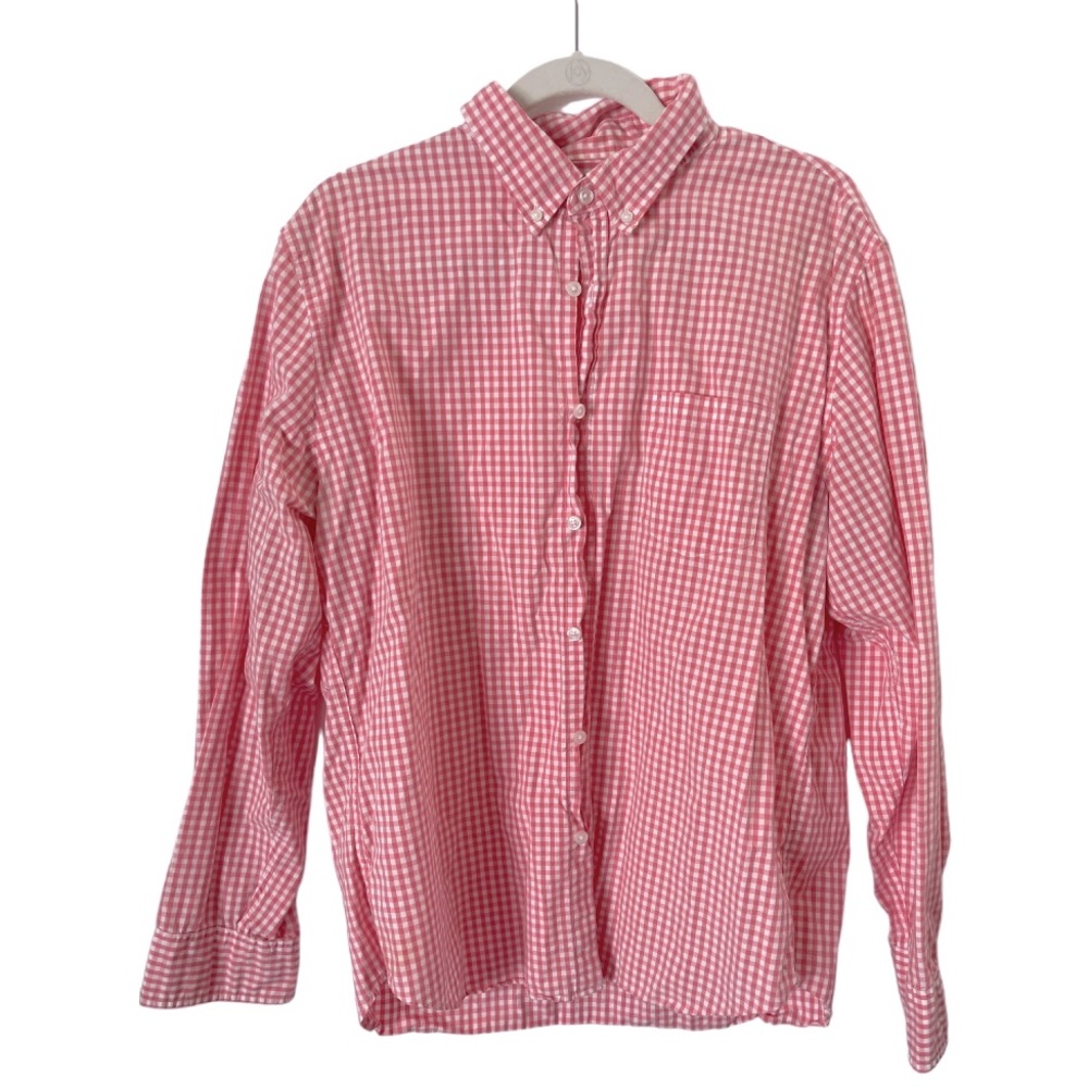 J Crew 100% Cotton Pink White Gingham Button‎ Down Shirt XL